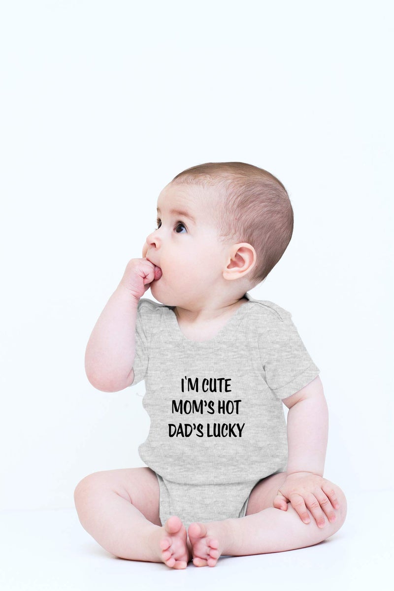 Crazy Bros Tees I'm Cute, Mom's Hot, Dad's Lucky Baby Bodysuit Adorable Unisex Romper Boy Newborn Clothes (6 Months, Heather Grey) - Image 1